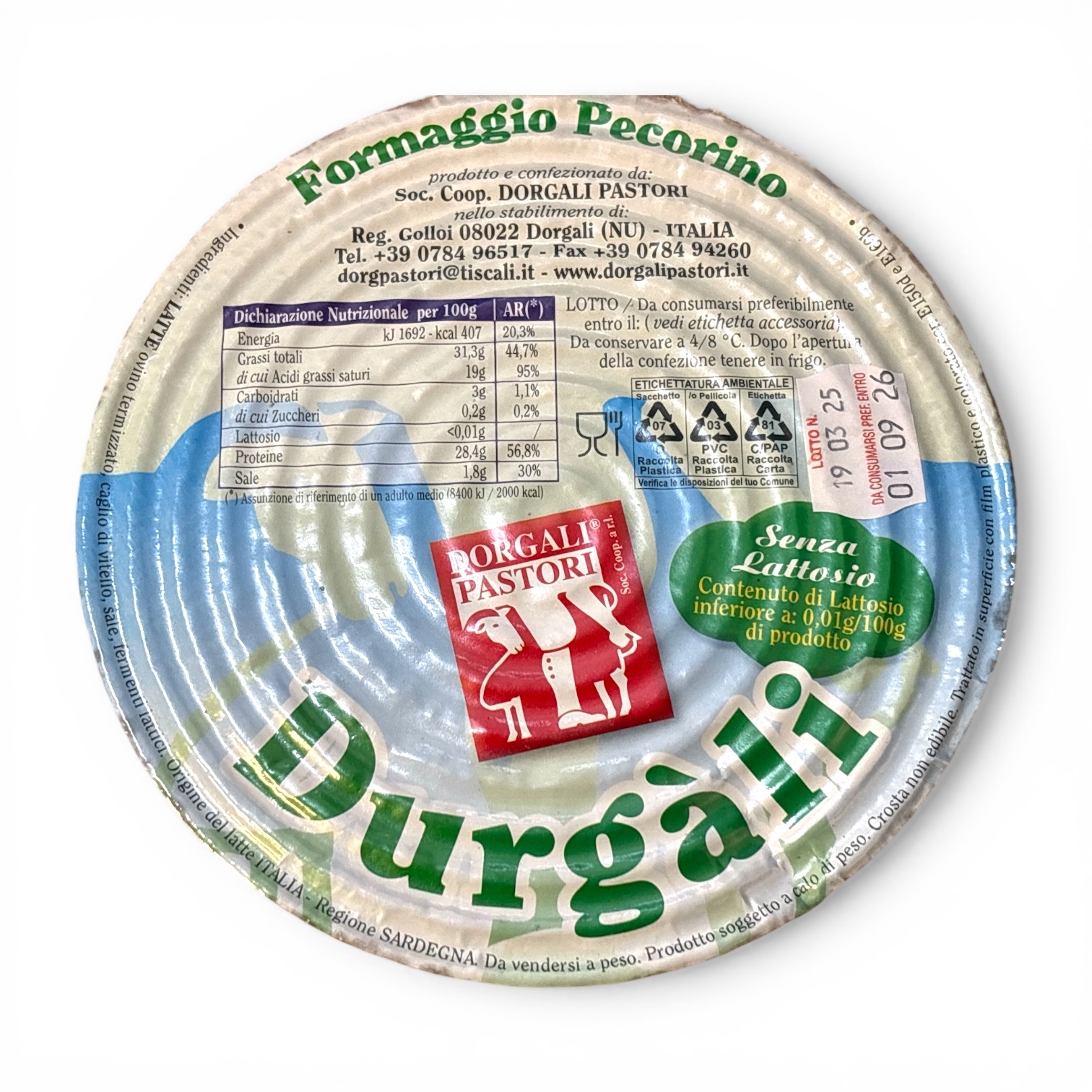 Pecorino Durgali senza lattosio